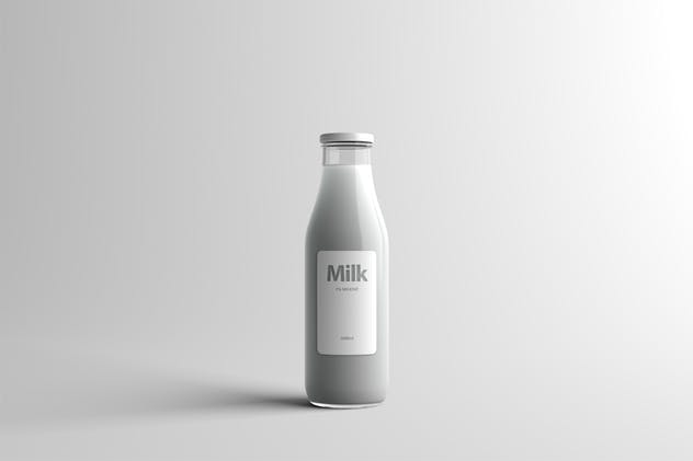 玻璃牛奶瓶牛奶品牌Logo设计展示样机模板 Milk Bottle Packaging Mock-Up插图(1)