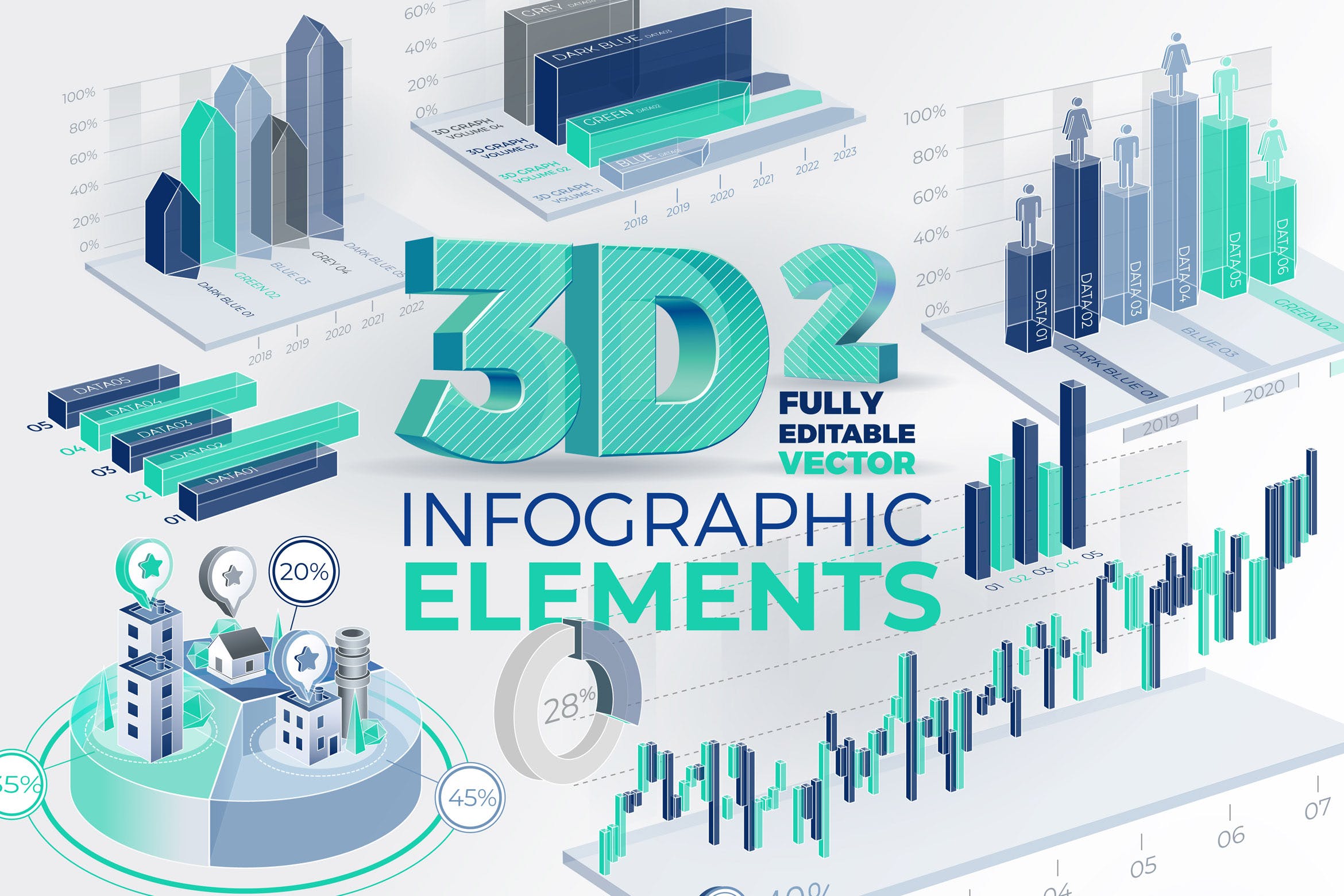 3D商务企业品牌宣传合作信息图表设计素材2 3D Corporate Infographic Elements 2插图