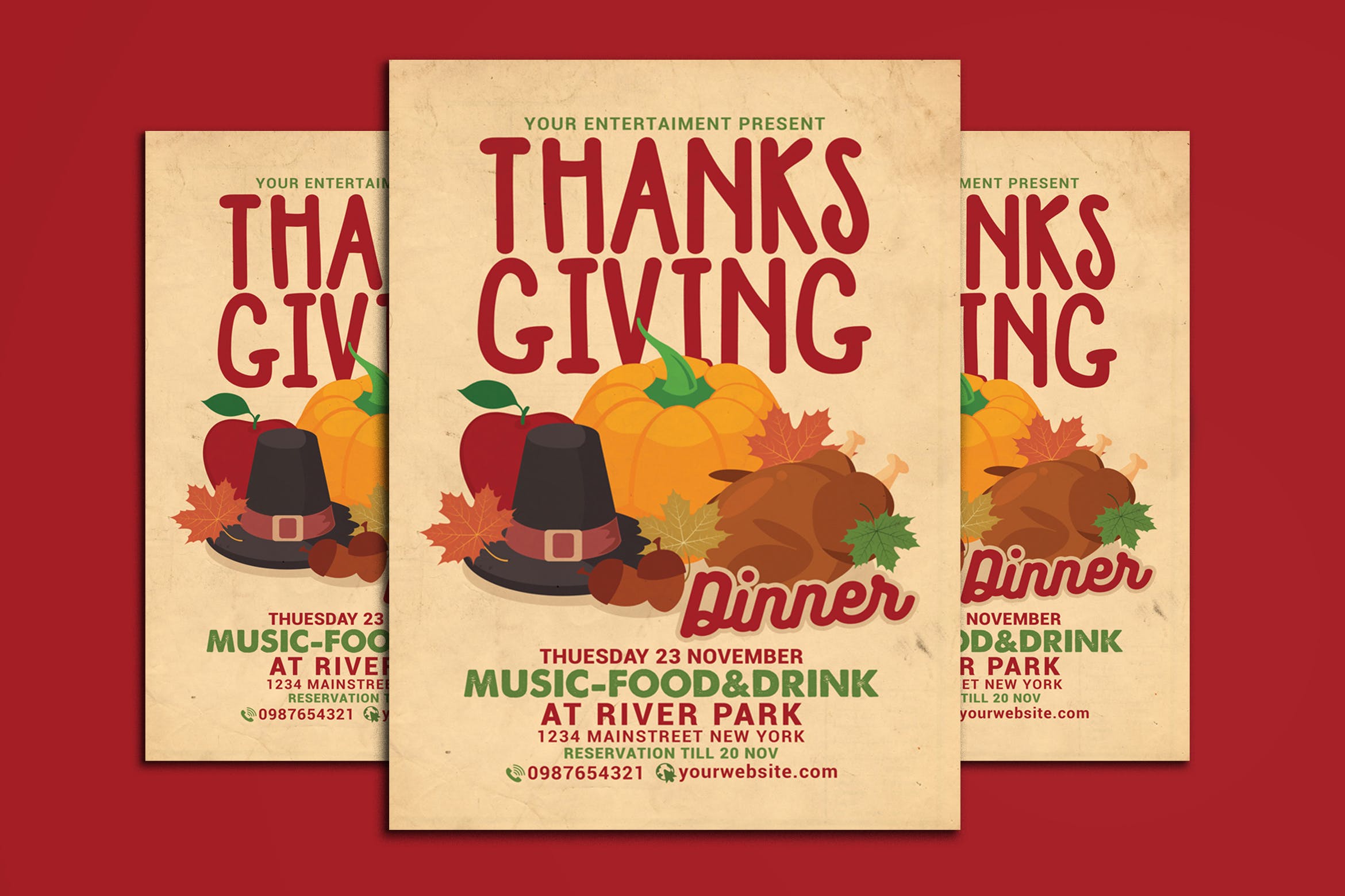 感恩节庆祝晚餐活动海报传单设计模板 Thanksgiving Dinner Celebration Flyer插图