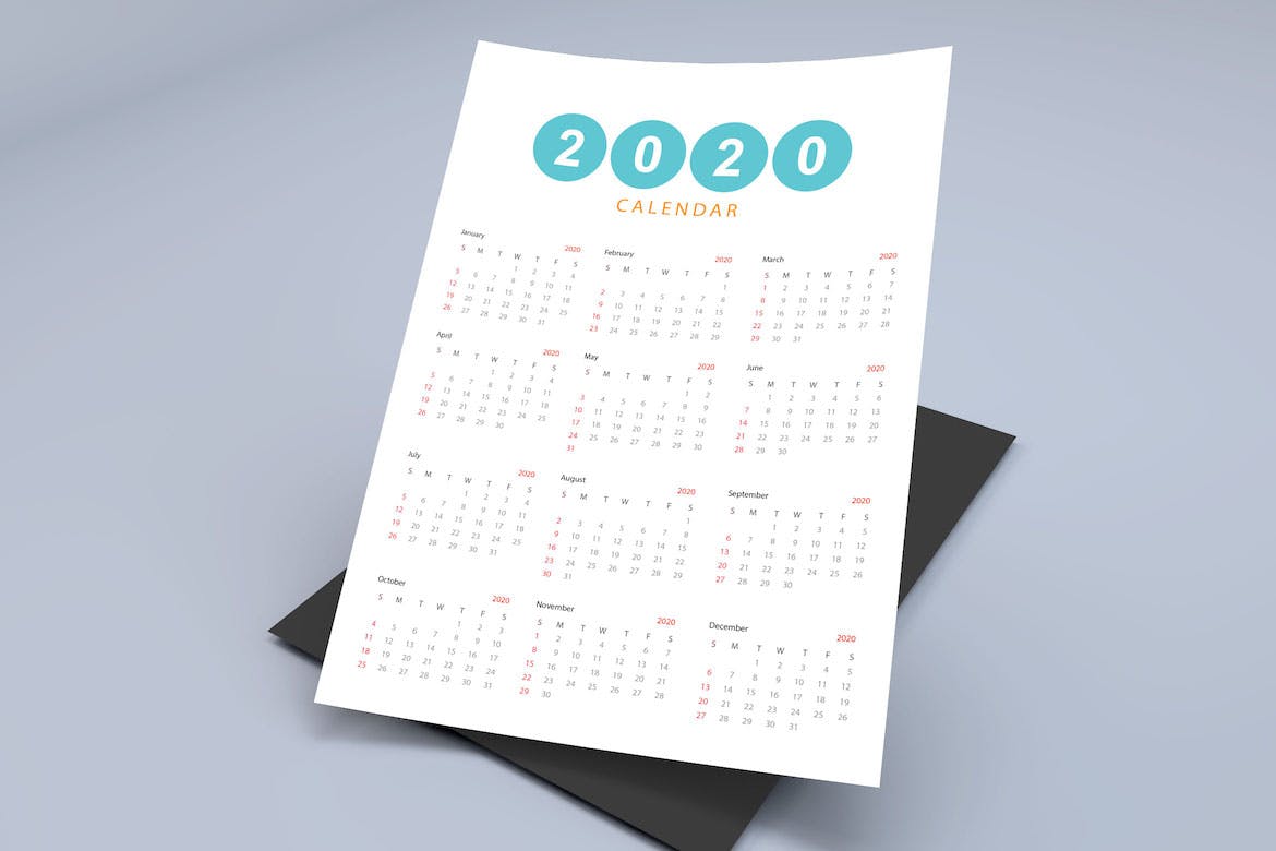 简约设计风格2020年单页日历设计模板 Creative Calendar Pro 2020插图(4)