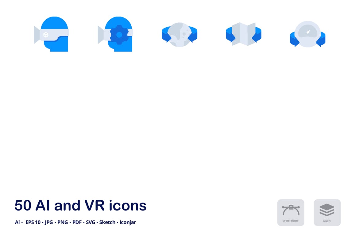智能AI&虚拟现实VR主题双色调扁平化矢量图标 AI and VR Accent Duo Tone Flat Icons插图(3)
