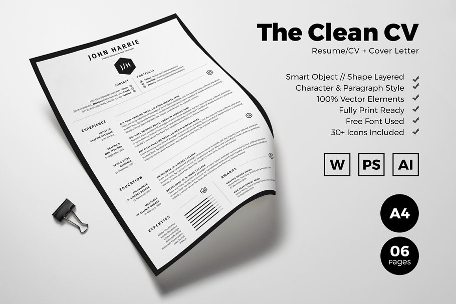 黑白配色简约个人简历模板 The Clean CV插图