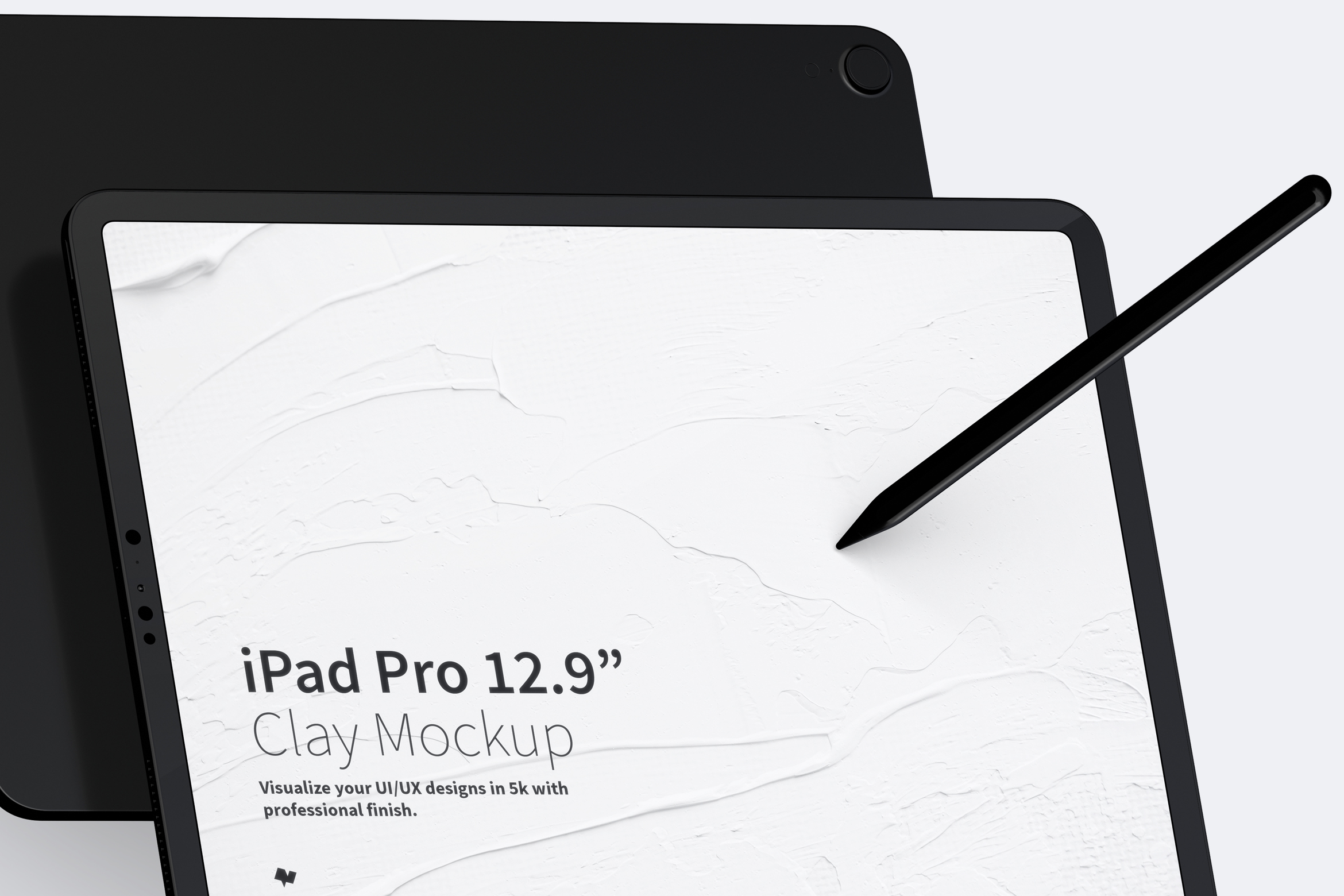 iPad Pro平板电脑前视图&后视图样机模板 Clay iPad Pro 12.9” Mockup, Landscape Front and Back View插图(1)