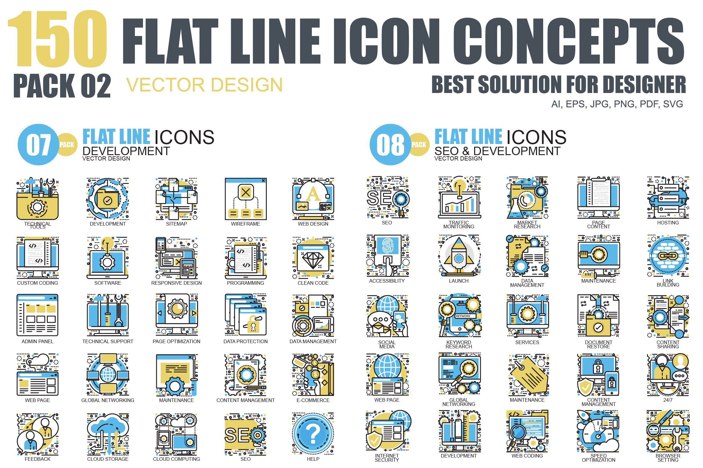 150枚概念主题扁平设计风格矢量线性图标 Line icons插图