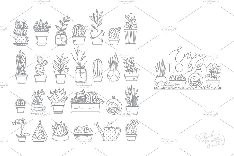 植物盆栽扁平风格图标 Plants Flat Icons插图(2)