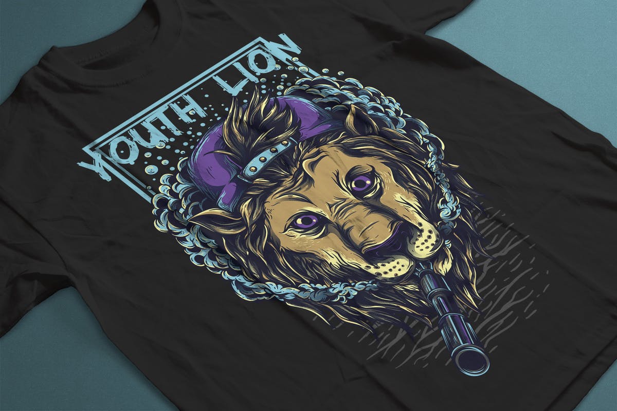 嬉皮狮子手绘T恤印花设计 Youth Lion插图