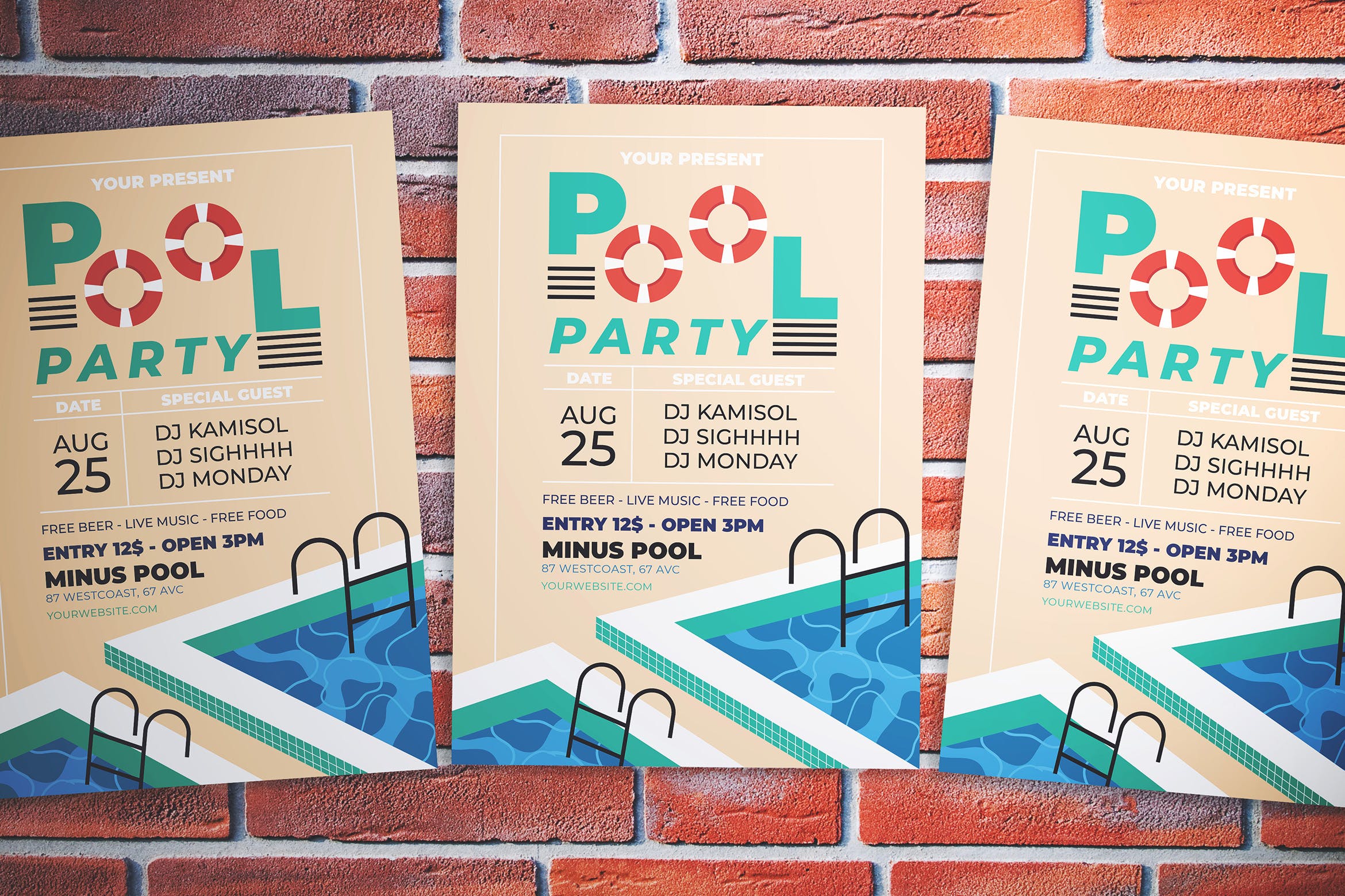 性感泳装活动派对海报传单设计模板 Pool Party Flyer插图