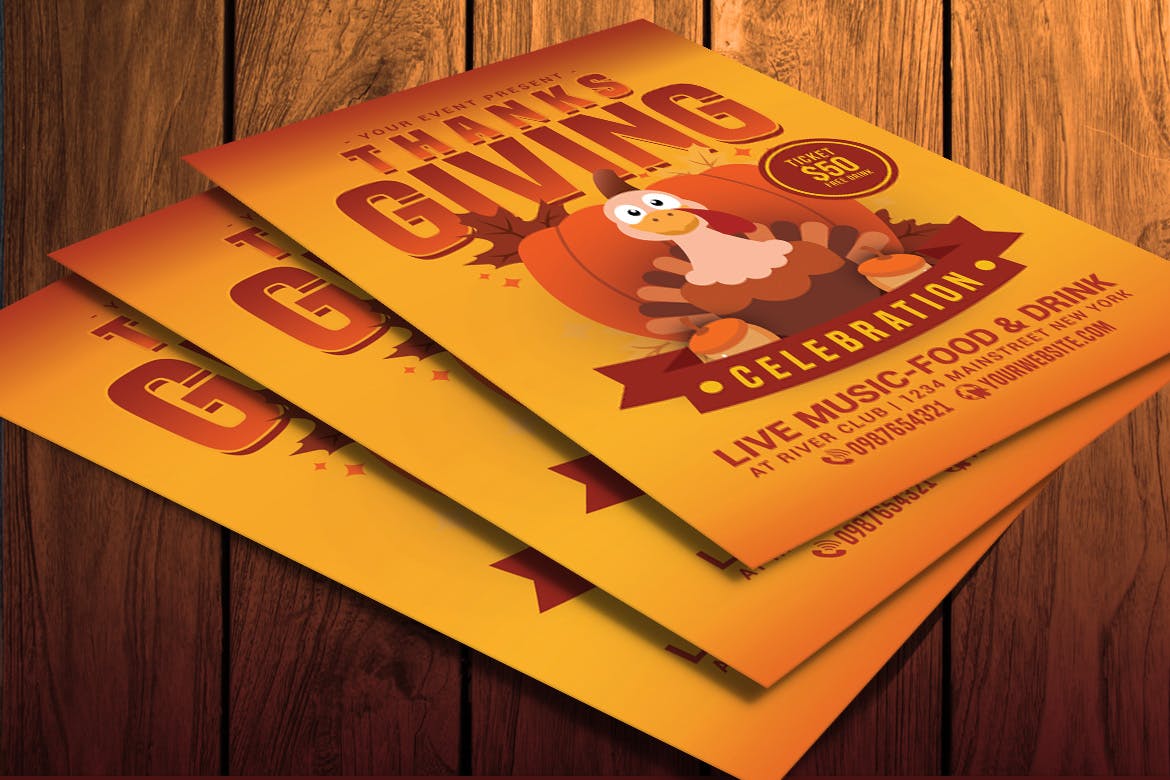 感恩节主题美食活动海报设计模板 Thanksgiving celebration Flyer插图(3)