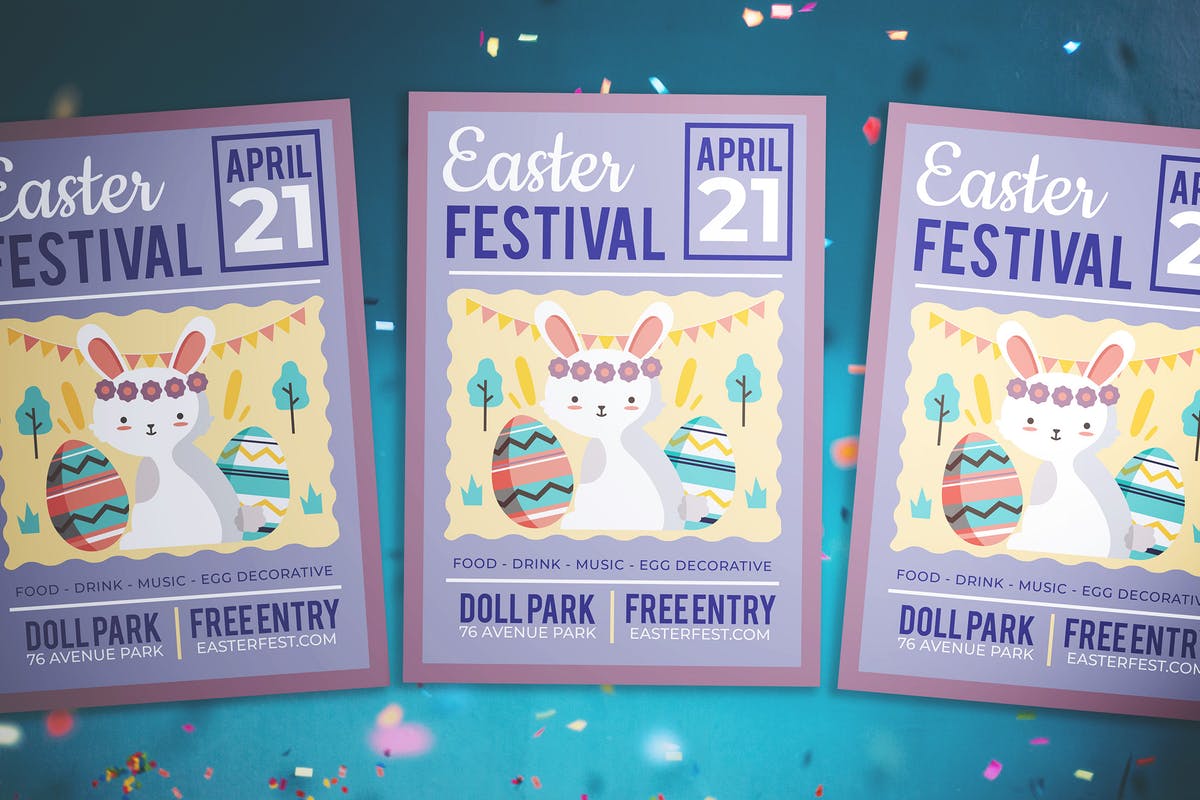 复活节儿童主题活动派对传单模板 Easter Kids Festival Flyer插图