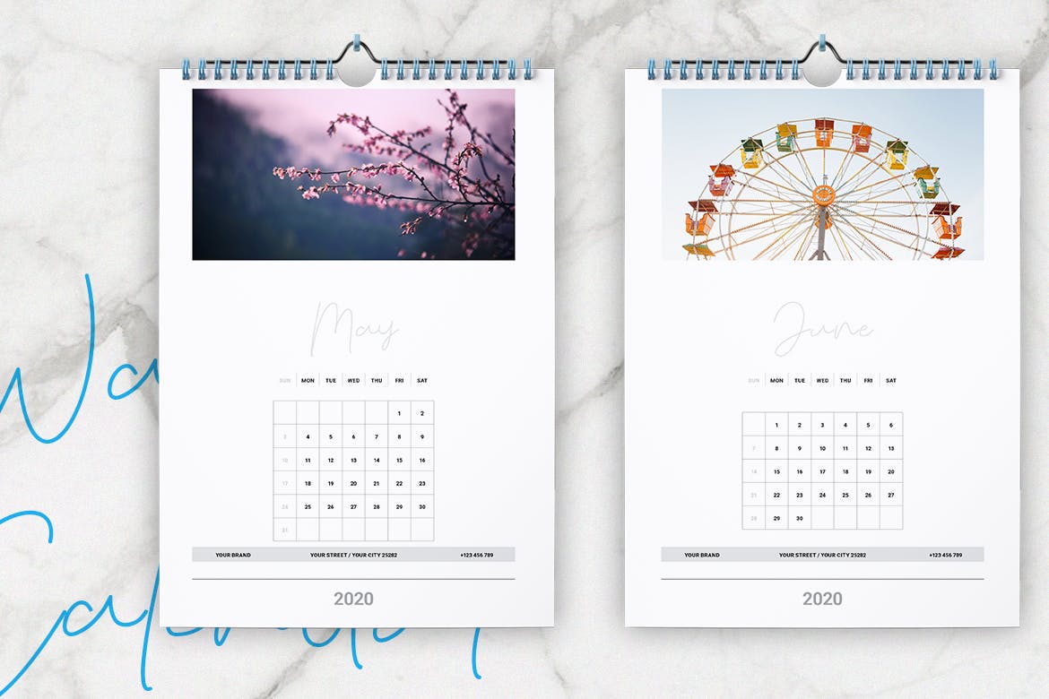 2020年风景照片挂墙活页日历设计模板 Wall Calendar 2020 Layout插图(3)