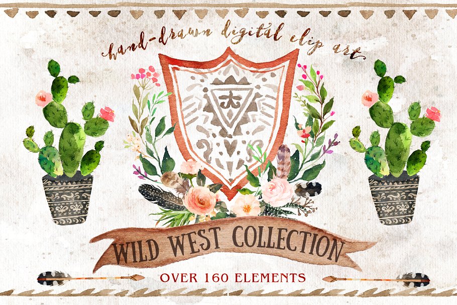 美国西大荒元素水彩素材 Watercolor Wild West Collection插图