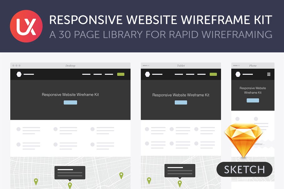 响应式网站设计线框图套件for Sketch Responsive Website Wireframe Kit插图