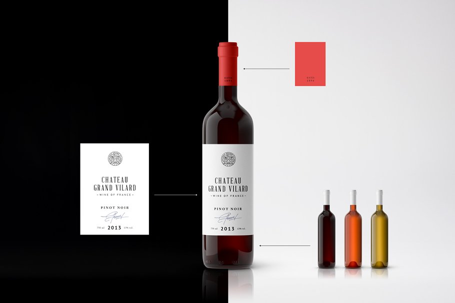 高档葡萄酒外观设计样机 Wine Packaging Mockups插图(16)