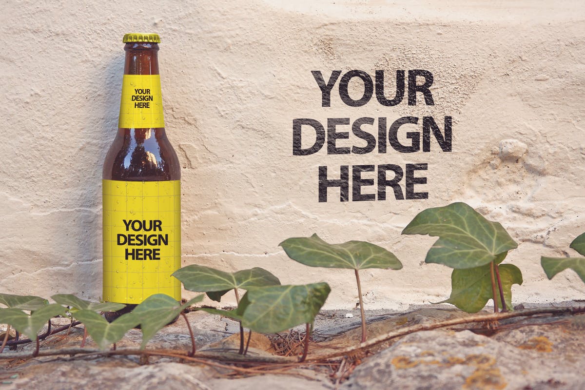 福门特拉岛墙小啤酒瓶外观印刷设计/品牌样机 Formentera Wall插图