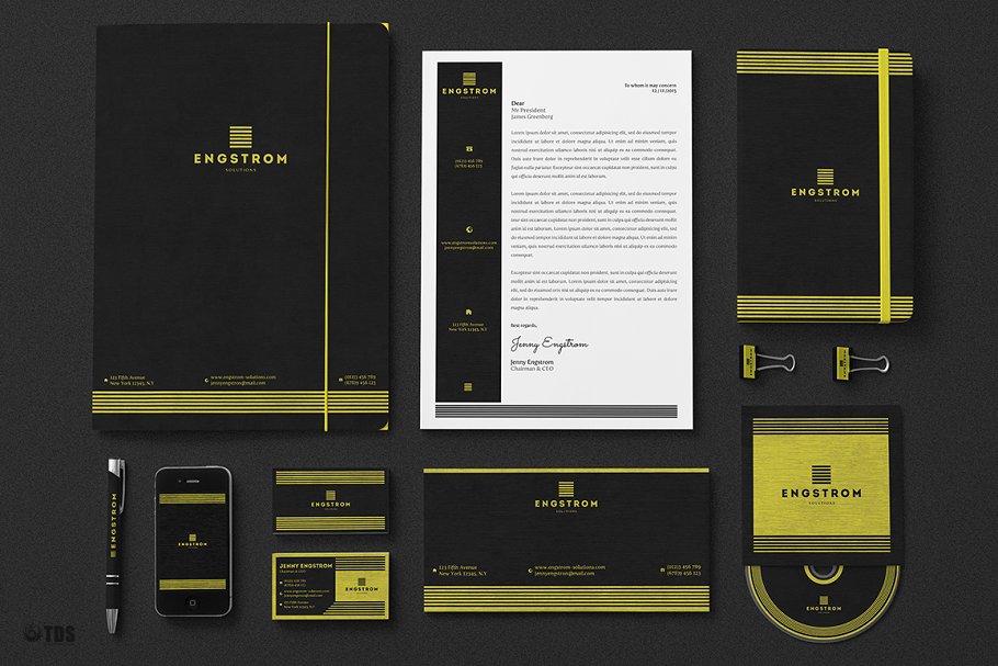 黑黄配色企业形象设计素材包 Black Yellow Corporate Identity PSD插图(1)
