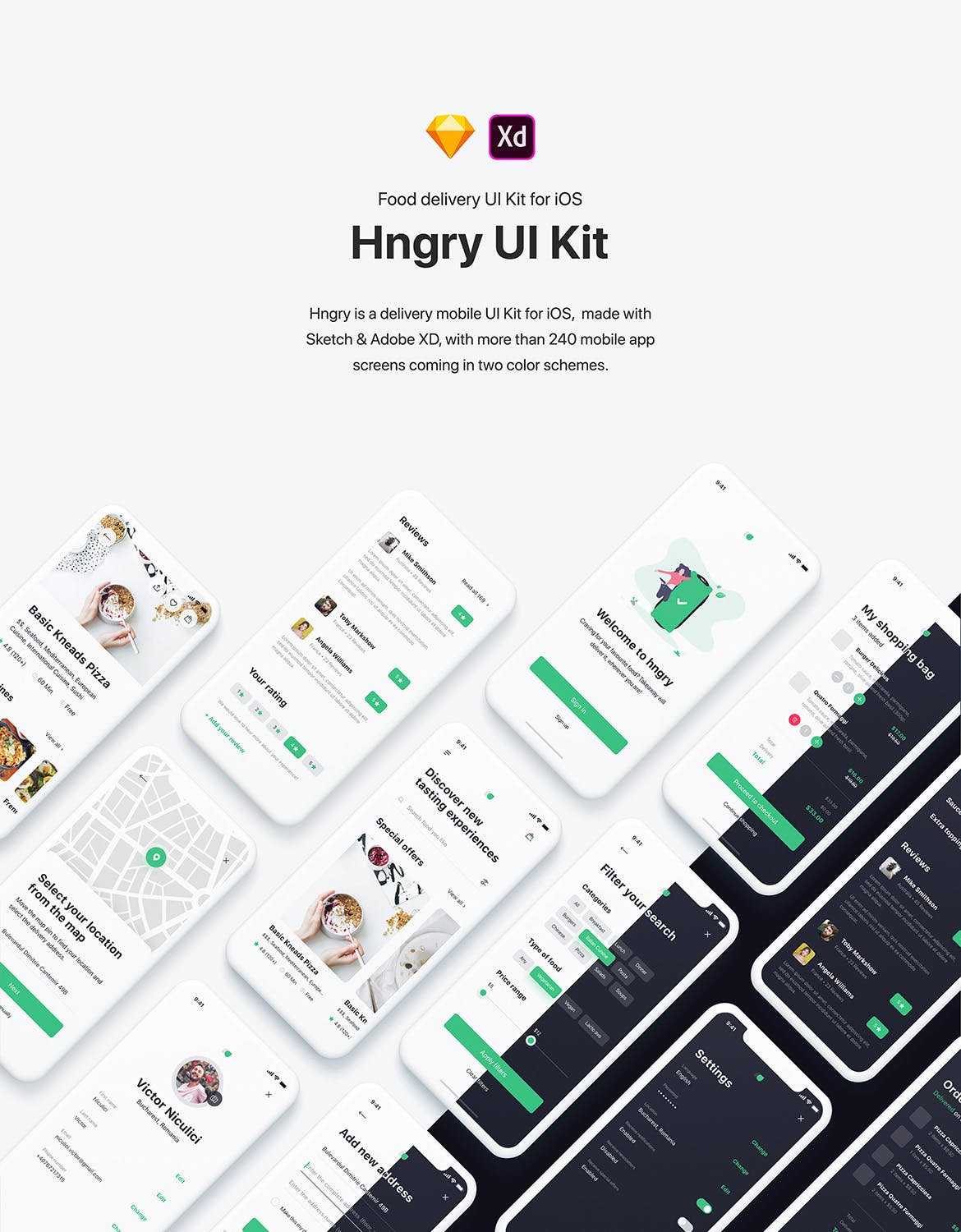 外卖送餐APP应用UI设计套件 Hngry UI Kit – Food Delivery UI Kit插图(1)