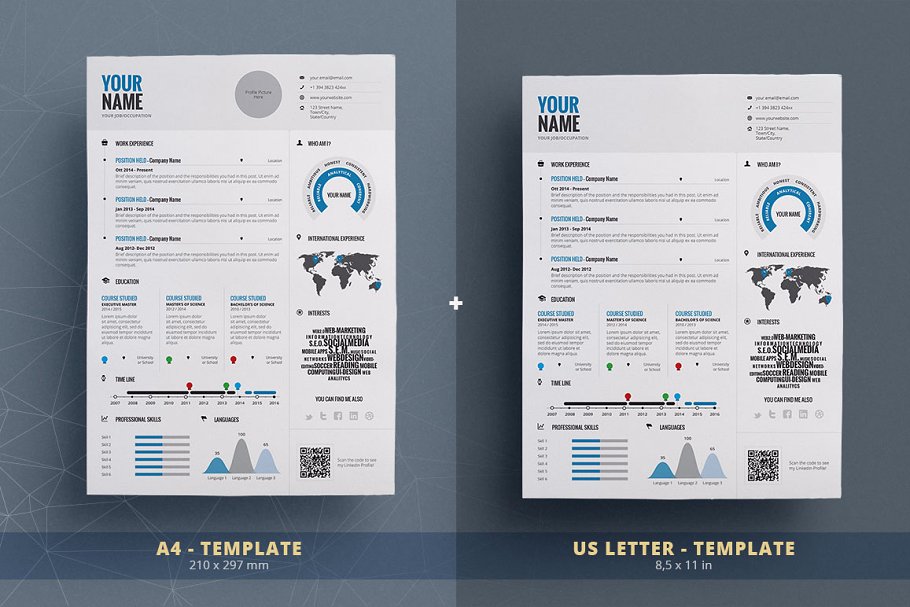 信息图表风格简历制作模板 Infographic Resume/Cv Template Vol.1插图(4)