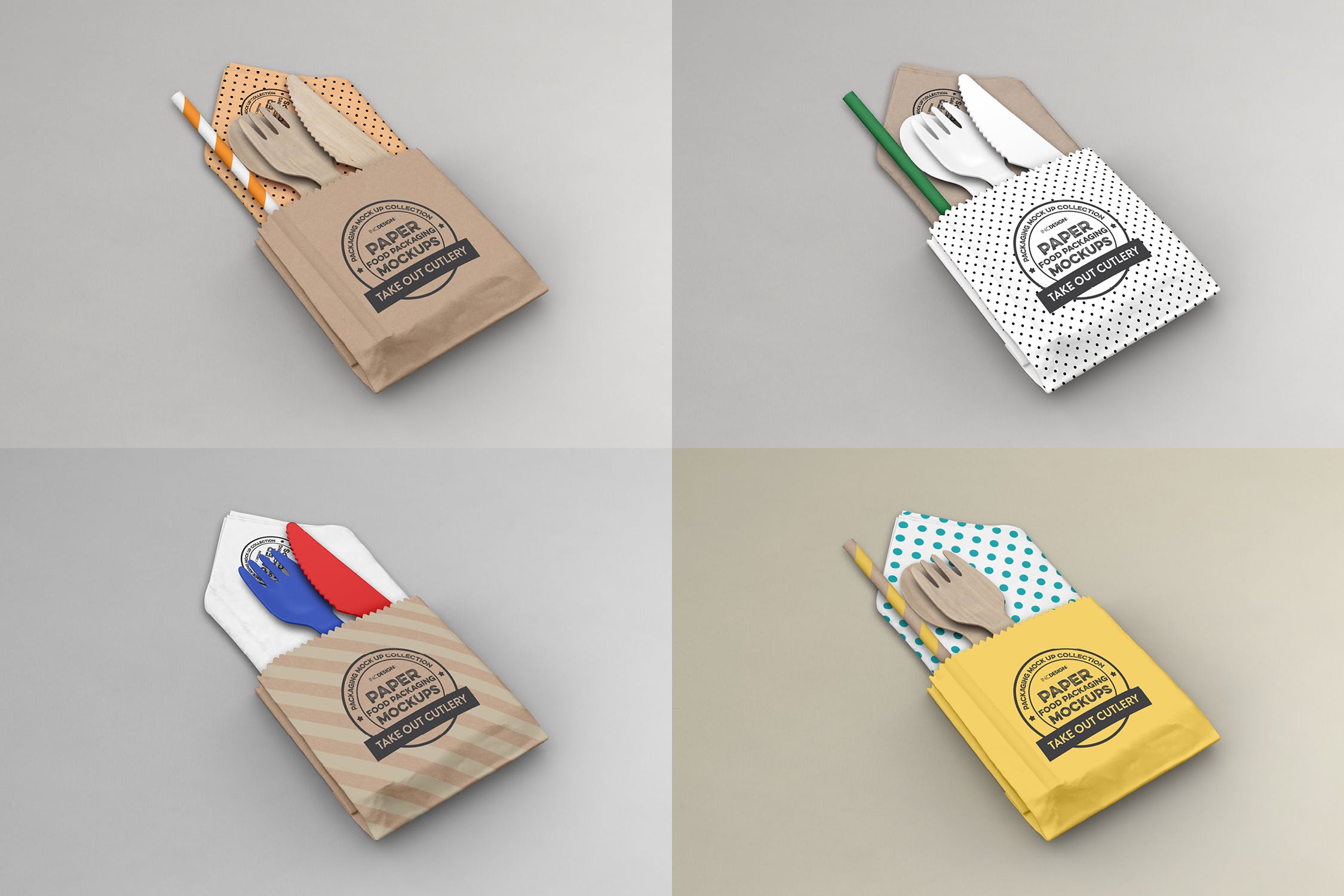 一次性外卖餐具包装设计样机模板 Takeout Cutlery Mockup插图(1)