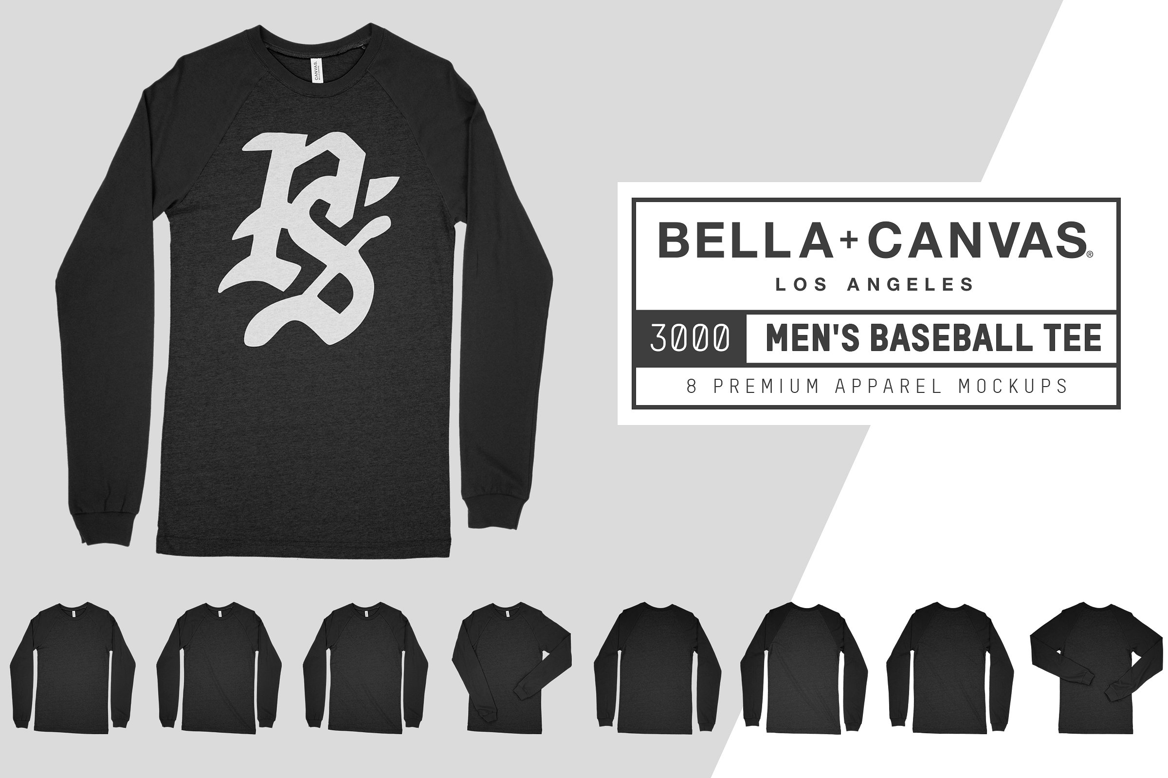 长袖篮球T恤服装样机 Bella Canvas 3000 Baseball Tee Mocks插图