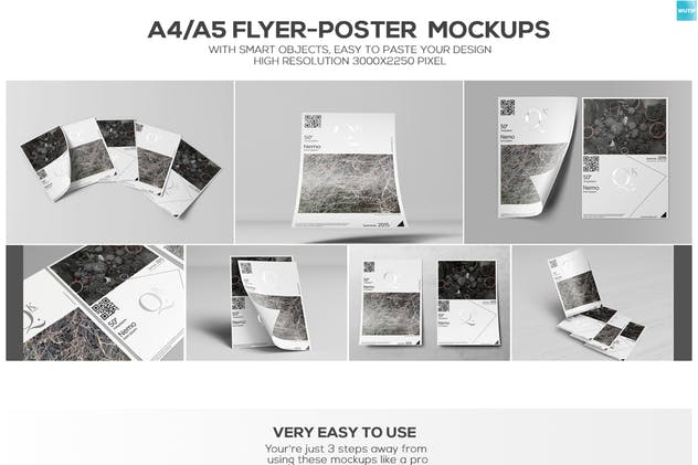 简约A4/A5尺寸海报传单样机V3 A4/A5 Poster-Flyer Mockups V3插图(1)