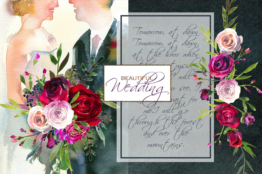 水彩花卉婚礼设计元素合集 Wedding Watercolor Illustration Set插图