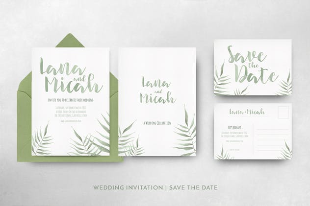 水彩叶子婚礼请柬套装模板 Watercolor Foliage Wedding Invitation插图(10)
