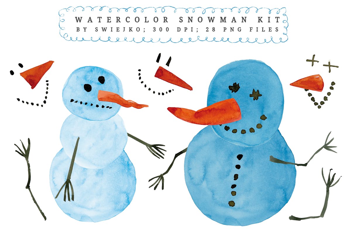 圣诞节水彩雪人设计素材 Watercolor Snowman kit插图