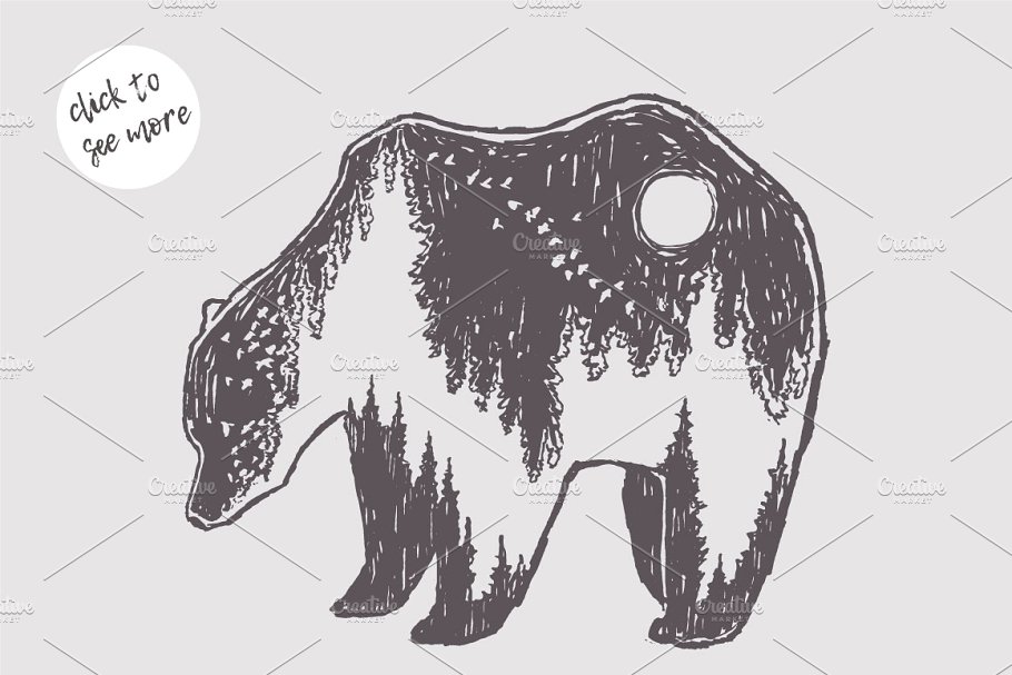 野生熊素描剪贴画 Concept illustrations of wild bears插图(1)