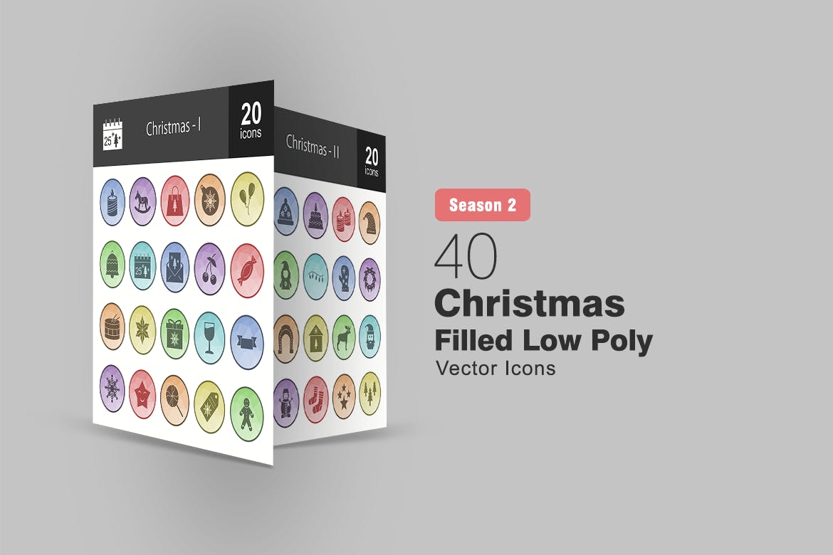 40枚圣诞节多边形填充色矢量图标 40 Christmas Filled Low Poly Icons插图
