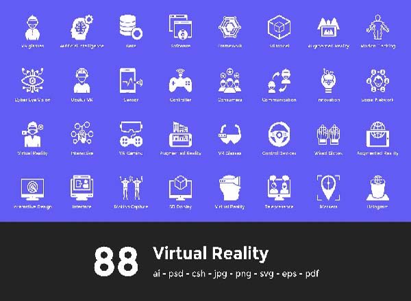 “虚拟现实”VR相关特色图标插图