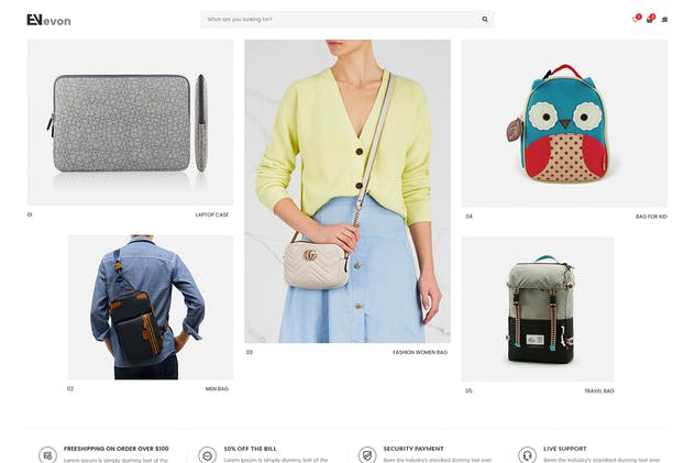 时尚箱包品牌电商网站PSD模板 Evon – eCommerce PSD Template插图(1)