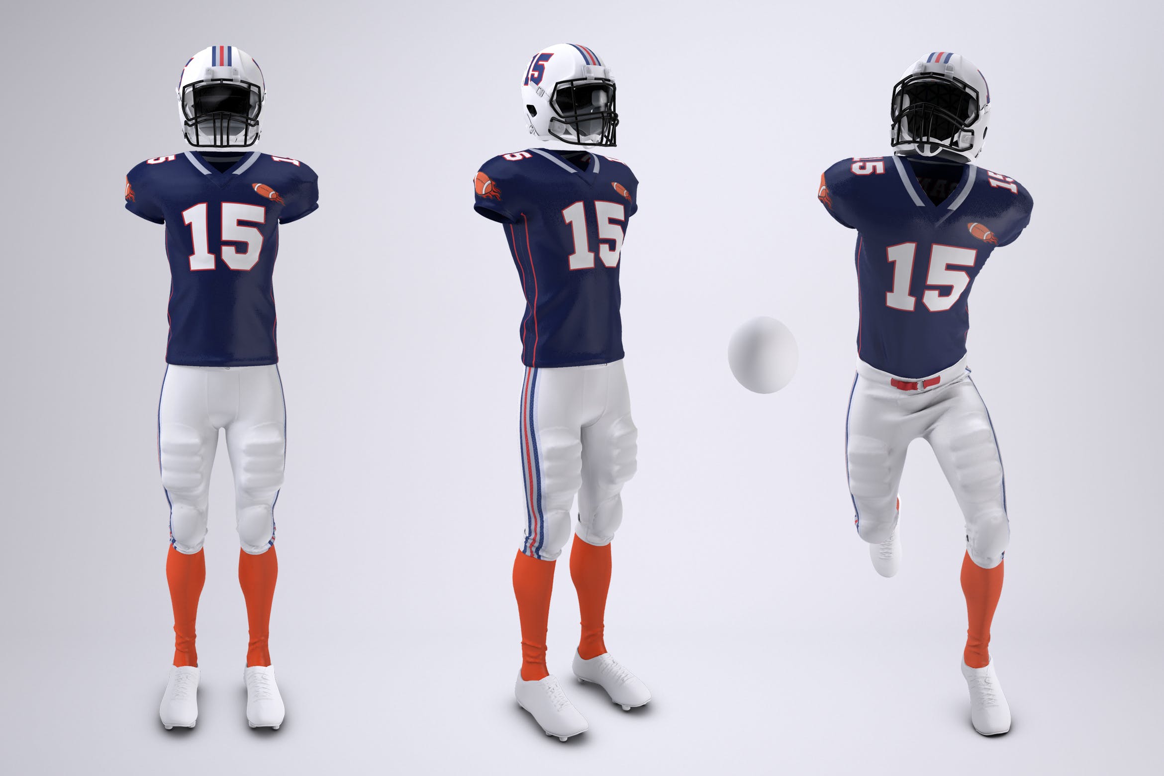 美式足球球服队服设计效果图样机模板 American Football Uniform Mock-Up插图