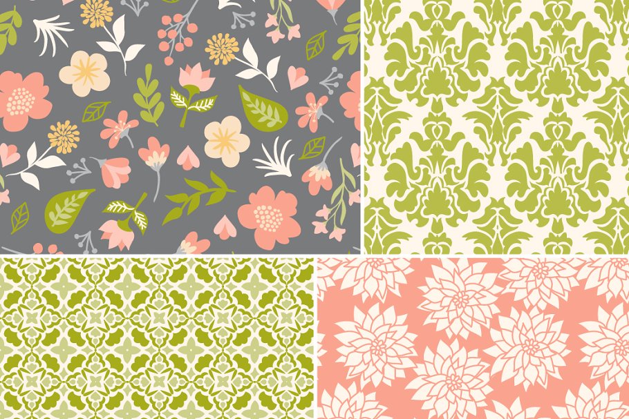 古典花卉&几何图案纹理 Vintage Floral & Geometric Patterns插图(5)