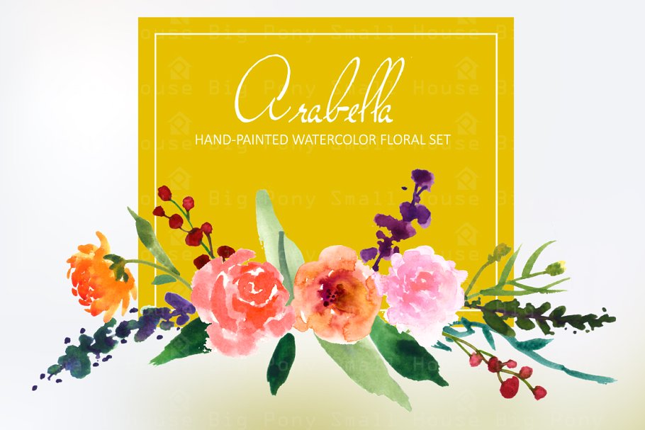 鲜艳水彩艺术插花剪贴画合集 Arabella- Watercolor Clip Art Set插图(2)