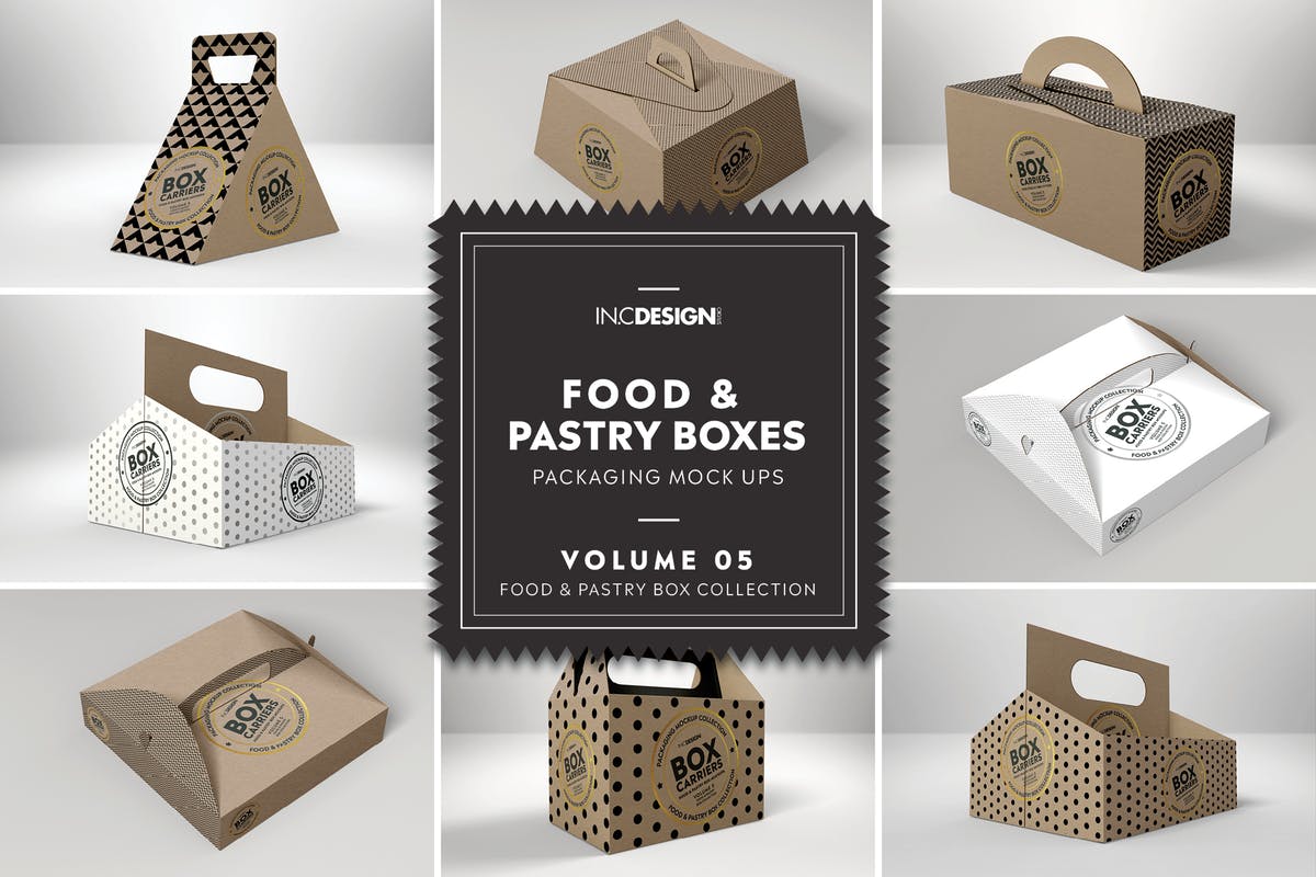 食品糕点盒样机模板第5卷 Food Pastry Boxes Vol.5:Carrier Boxes Mockups插图
