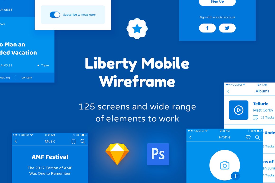 手机应用设计线框图套件 Liberty Mobile Wireframe Kit [ for Sketch &Photoshop]插图
