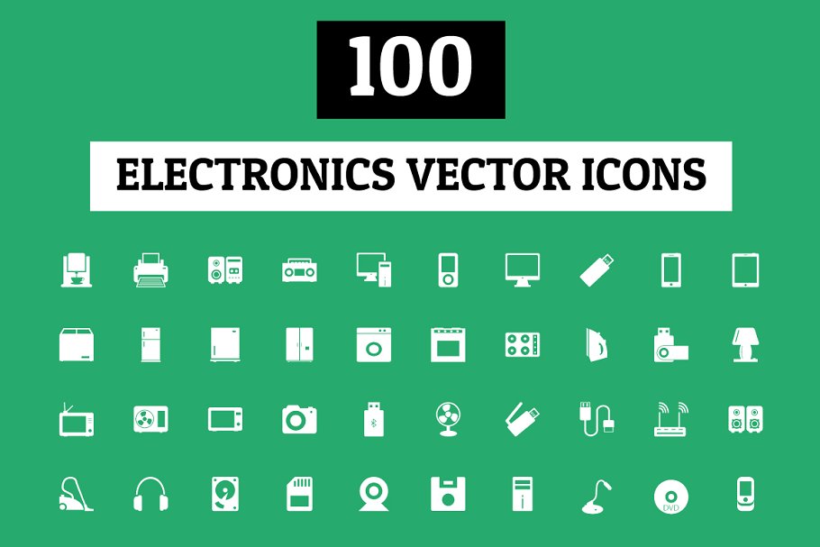 100枚电子设备矢量图标 100 Electronics Vector Icons插图