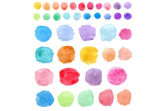 明亮鲜艳水彩斑点设计元素 Set of Bright Watercolor Blots插图(1)