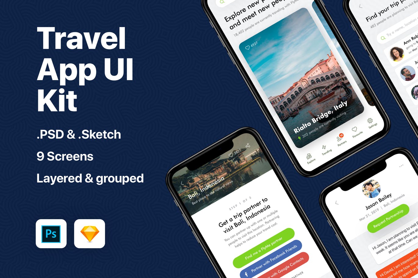 旅游主题APP应用交互界面设计UI套件 Travel App UI Kit插图