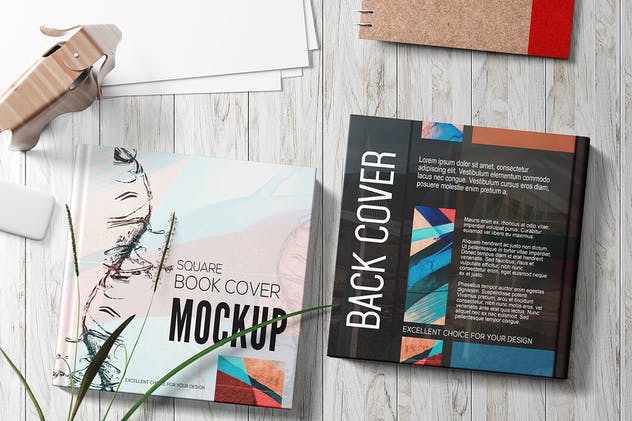 精装硬封书籍样机模板 Square Book Mockup Set插图(9)