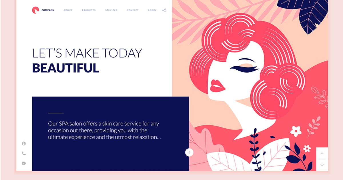 女性时尚主题品牌网站设计抽象概念插画素材 Beauty Web Page Design Template插图