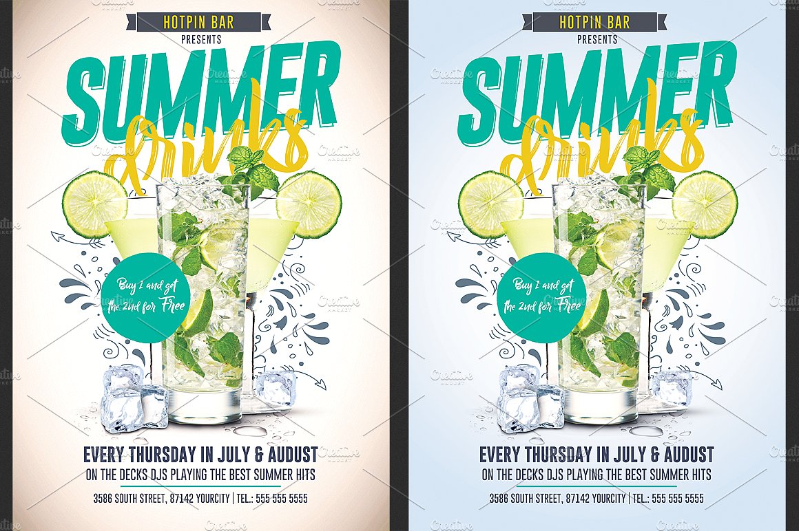 夏季冷饮饮料促销传单模板 Summer Drinks Promotion Flyer插图