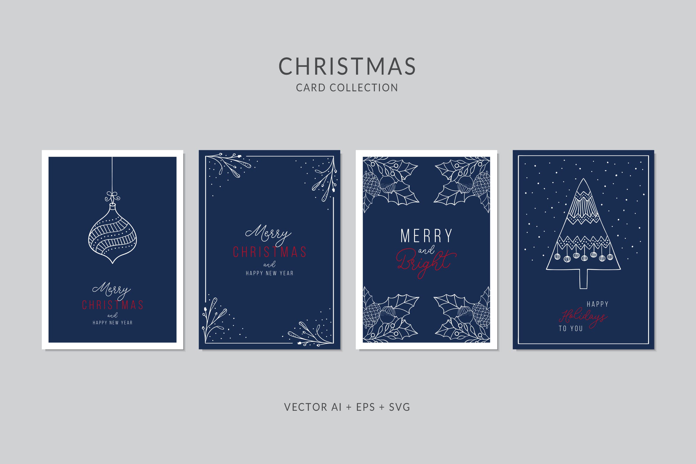 圣诞元素装饰艺术圣诞节贺卡矢量设计模板集v8 Christmas Greeting Card Vector Set插图