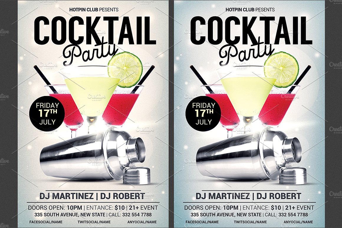 高档性感鸡尾酒舞会活动传单模板 Cocktail Party Flyer Template插图