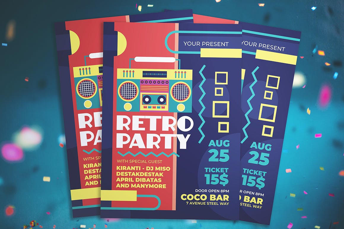复古孟菲斯设计风格活动派对海报传单模板 Retro Party Flyer插图(2)