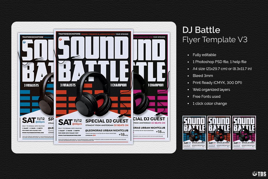 DJ音乐节活动宣传海报PSD模板V3 DJ Battle Flyer PSD V3插图(1)
