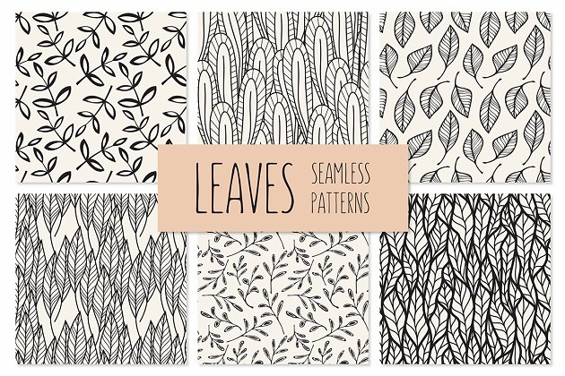 各种各样的树叶图案无缝纹理 Leaves Seamless Patterns Set插图