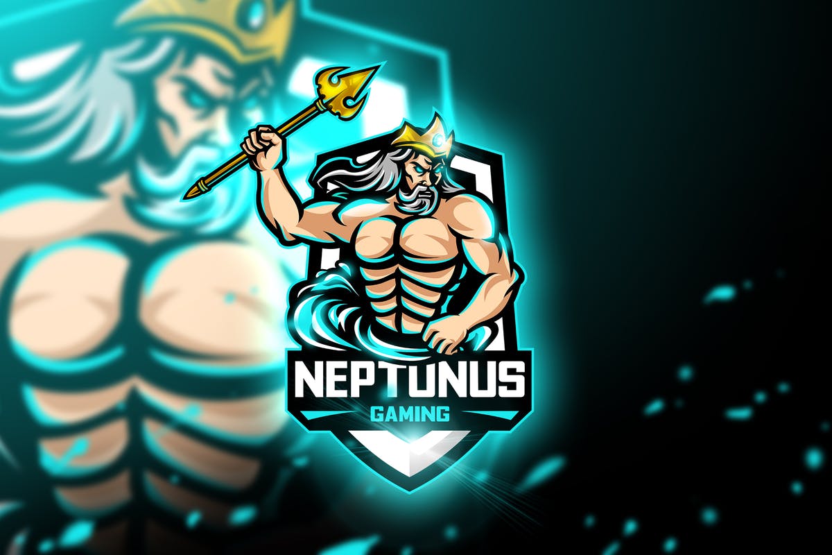 罗马神话尼普顿卡通形象电子竞技游戏战队队徽Logo模板 Neptunus Gaming – Mascot & Esport Logo插图