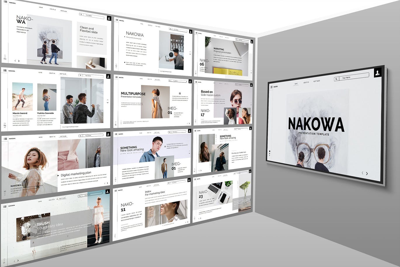 极简主义作品集展示PPT幻灯片设计模板 Nakowa Minimal – Powerpoint插图(3)