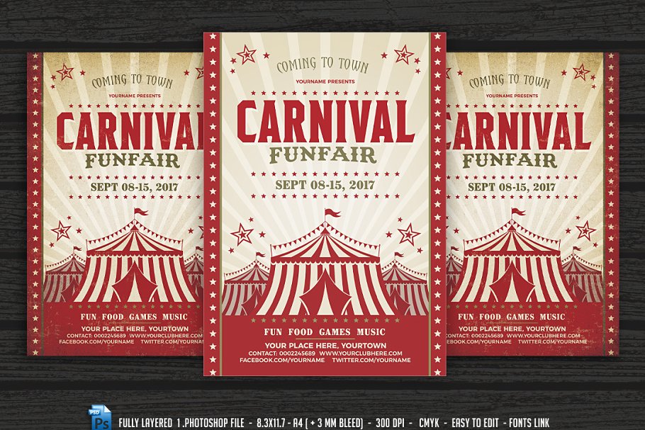 嘉年华&游乐园活动宣传海报传单设计模板 Carnival & Fun Fair Flyer Poster插图